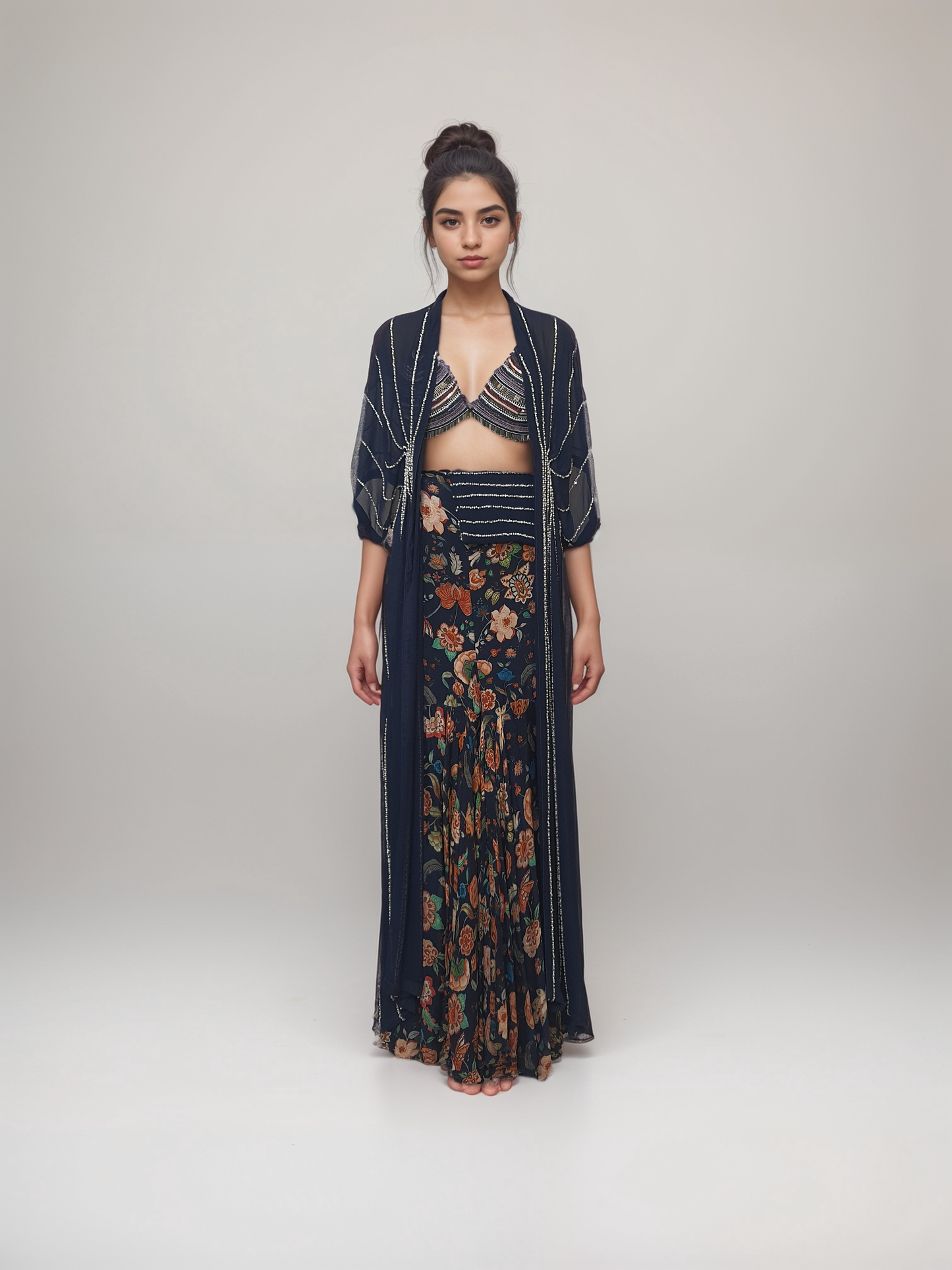 Navy Blue Embellished Gharara set
