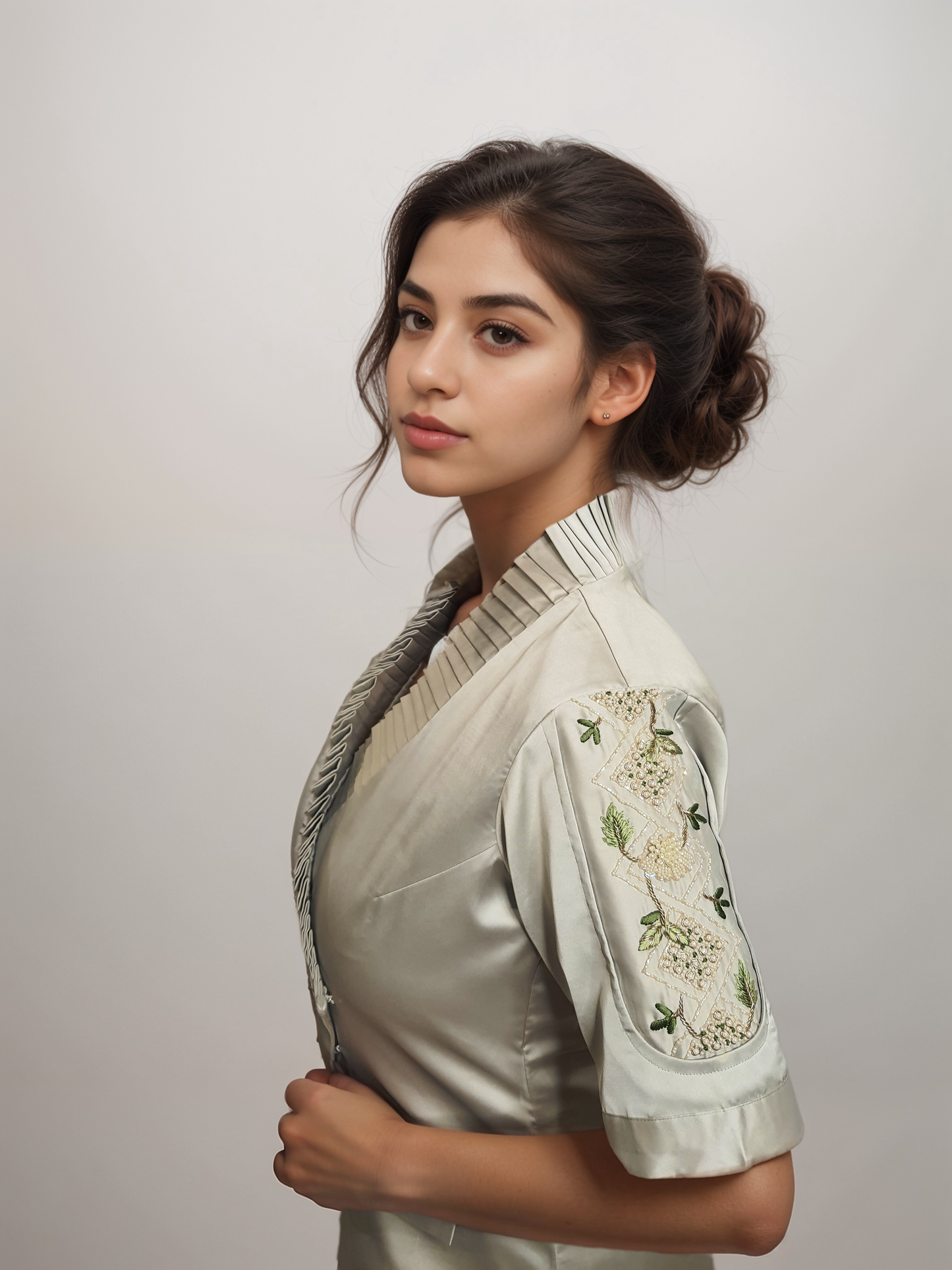Green Satin vest coat co-ordset