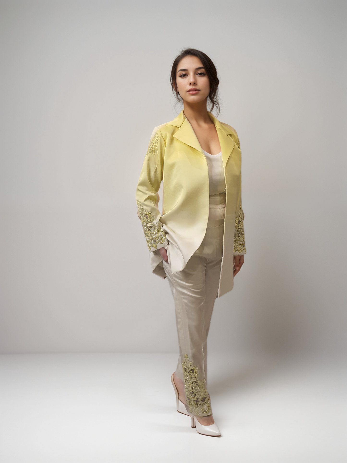 Yellow Ombre hand embellished Blazer set