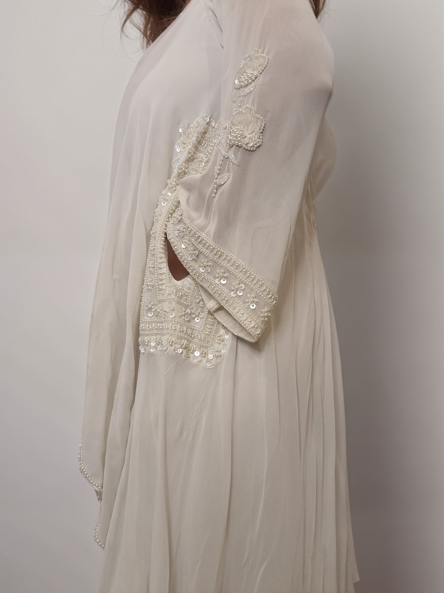 White embellished georgette cape set